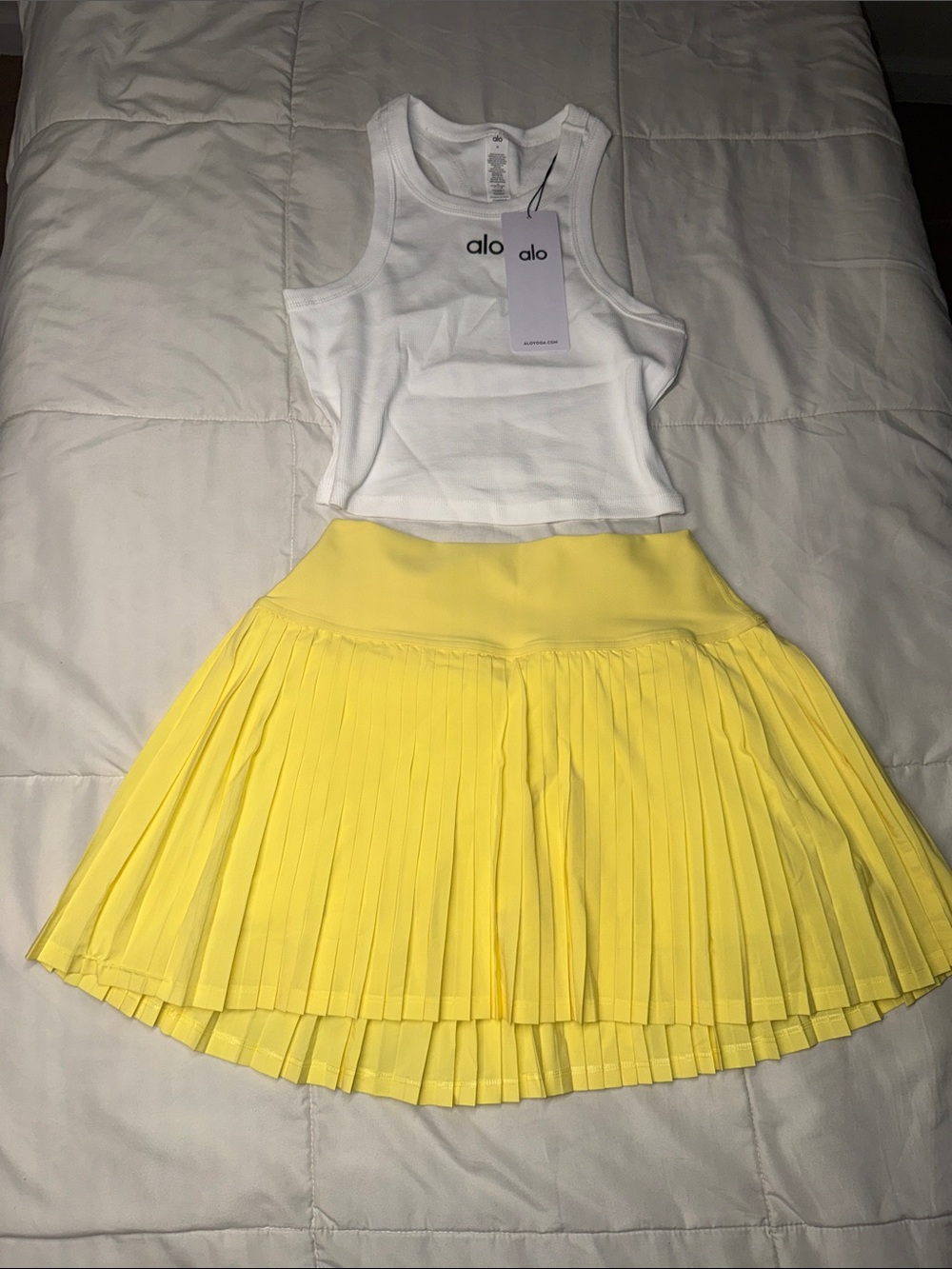 ALO Yoga Yellow Pleated Skater Skirt